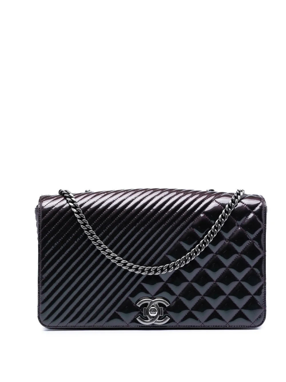 CHANEL Pre-Owned 2015-2016 Large Quilted Patent Coco Boy Flap shoulder bag - Purple