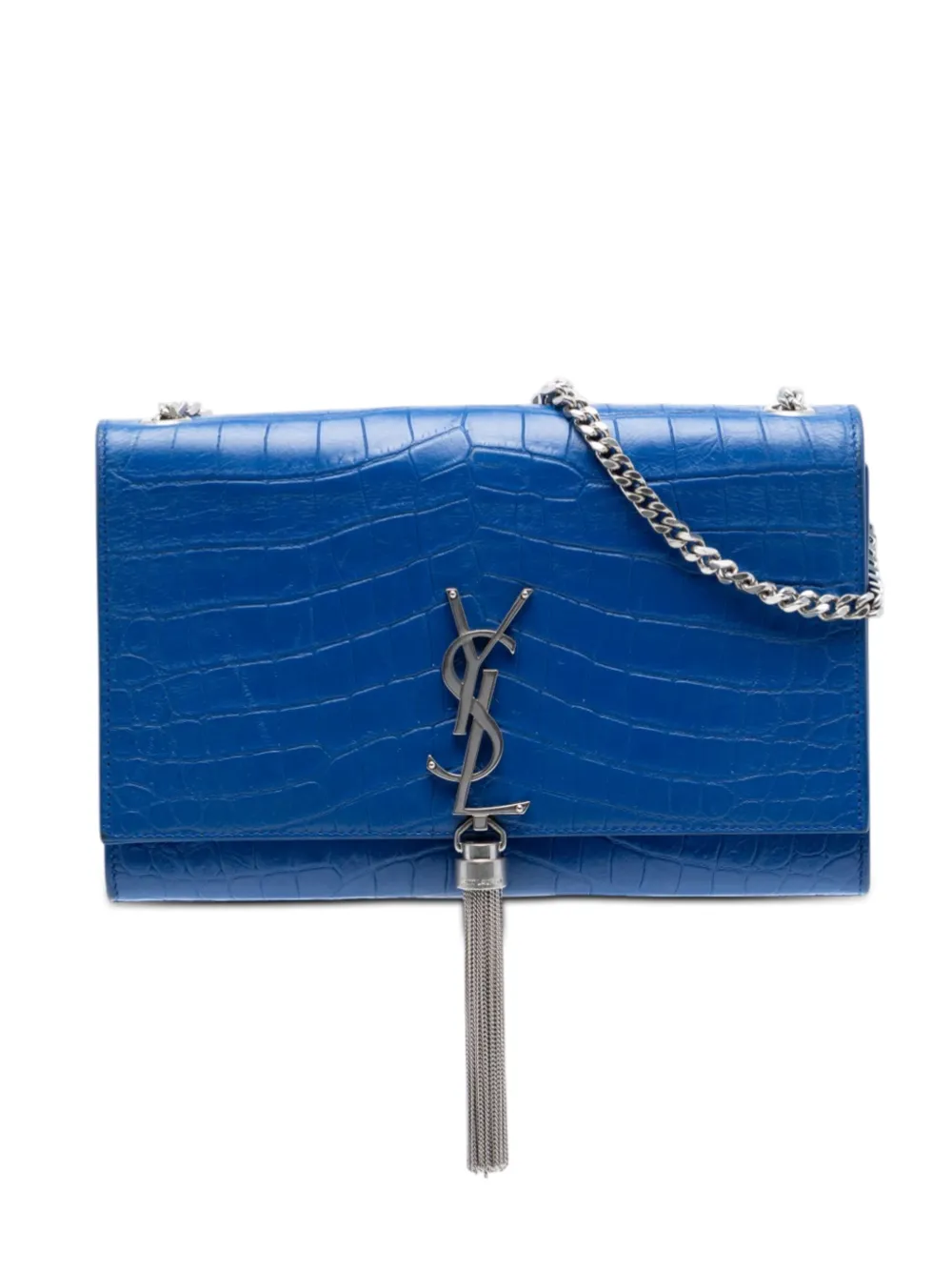 Saint Laurent Pre-Owned 2015 Medium Croc Embossed Leather Kate Tassel crossbody bag - Blau