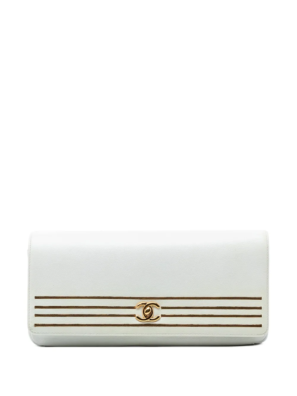 CHANEL Pre-Owned 2019 Caviar Captain Gold clutch bag - Bianco