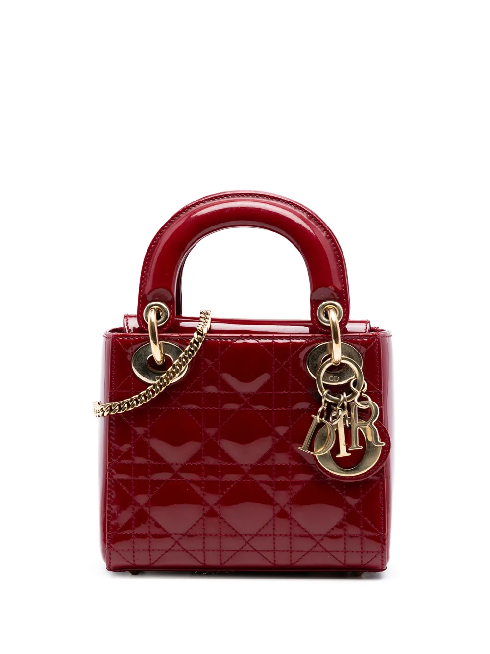 Christian Dior Pre-Owned 2018 Mini Patent Cannage Lady Dior satchel - Rosso