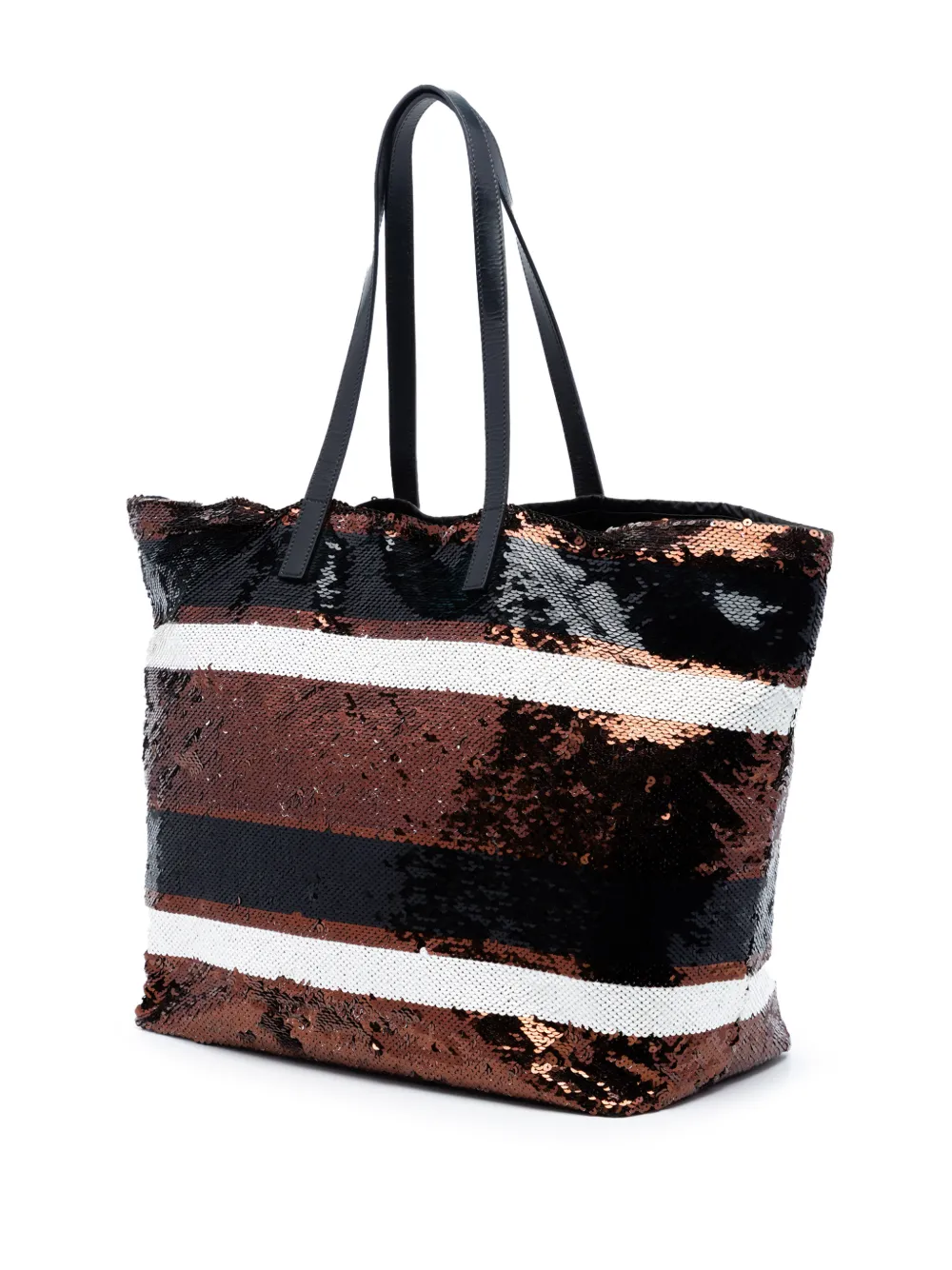 Prada Pre-owned 2013-2026 Sequined Satin Stripes Tote Bag in Brown, view 3