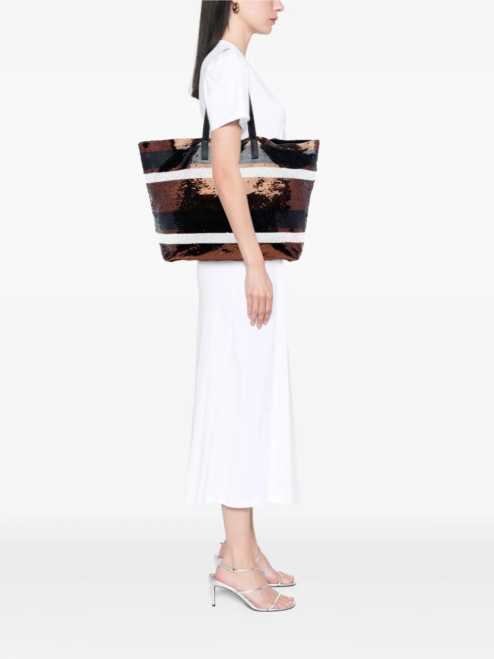 Prada Pre-owned 2013-2026 Sequined Satin Stripes Tote Bag in Brown, view 2