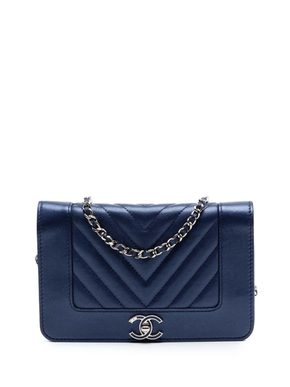 CHANEL Pre-Owned 2017-2018 Chevron Sheepskin Mademoiselle Vintage Wallet On Chain crossbody bag - Blu