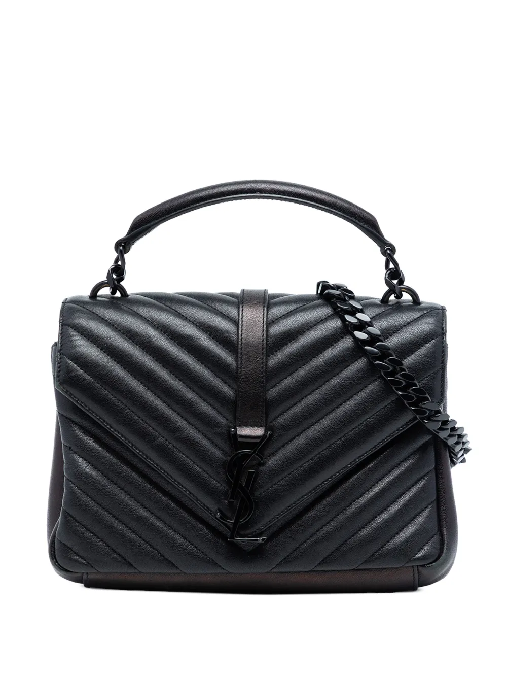 Saint Laurent Pre-Owned 2017 Medium Chevron Sheepskin Monogram Monochrome College Bag satchel - Schwarz