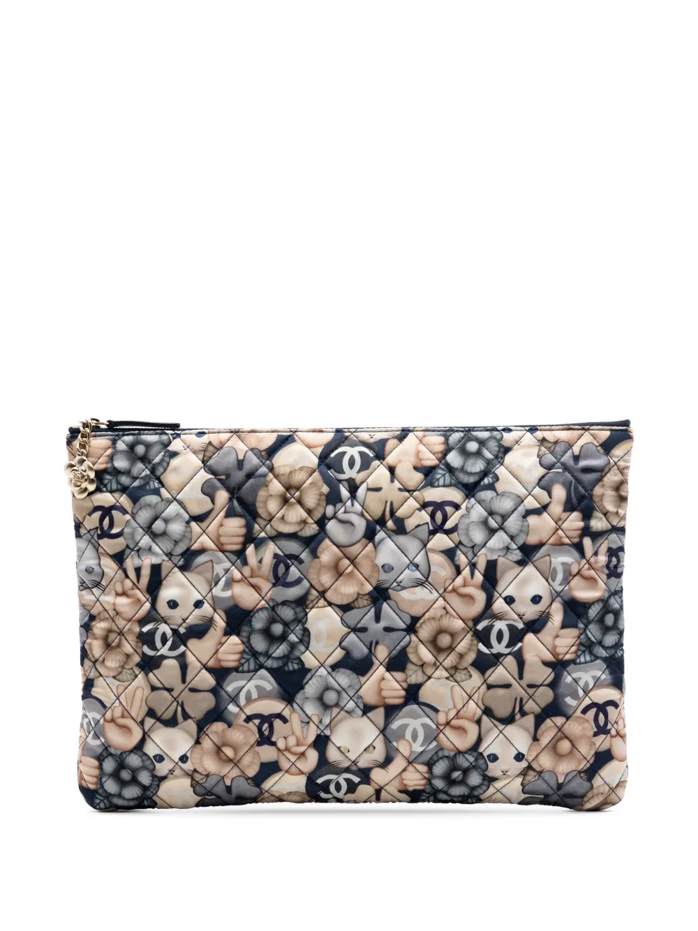 CHANEL Pre-Owned 2016-2017 Large Quilted Nylon Cat Emoticon O Case clutch bag - Blu