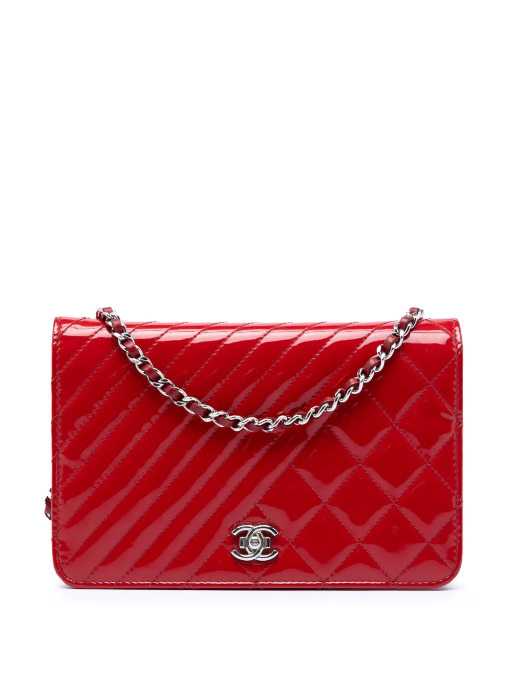 CHANEL Pre-Owned 2016-2017 CC Quilted Patent Coco Boy Wallet On Chain crossbody bag - Rosso