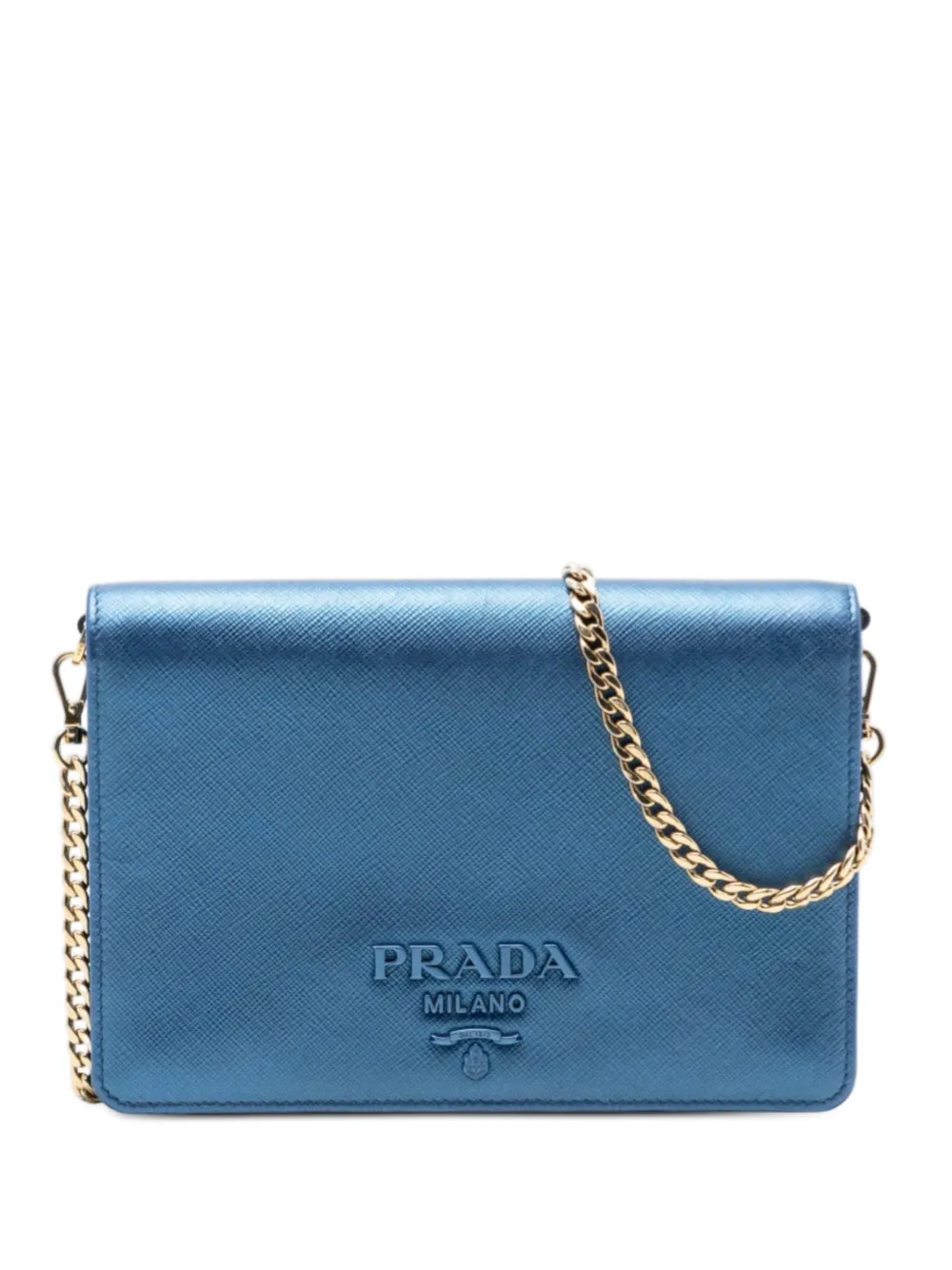 Prada Pre-Owned 2010-2025 Metallic Saffiano Lux Monochrome Wallet on Chain crossbody bag - Blu