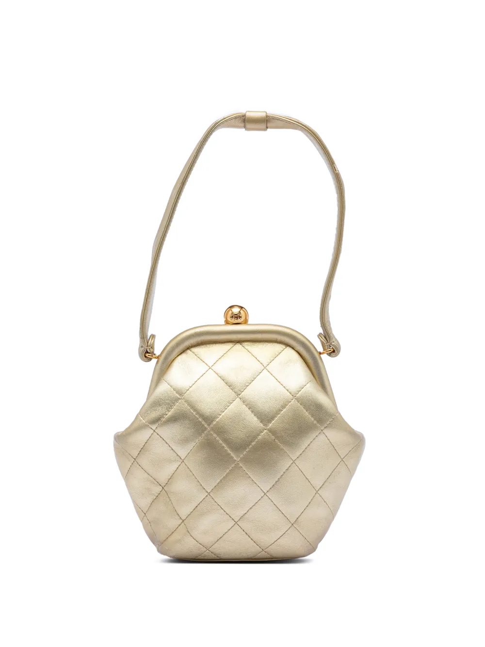 CHANEL Pre-Owned 1994-1996 CC Metallic Quilted Lambskin Kisslock Frame handbag - Oro