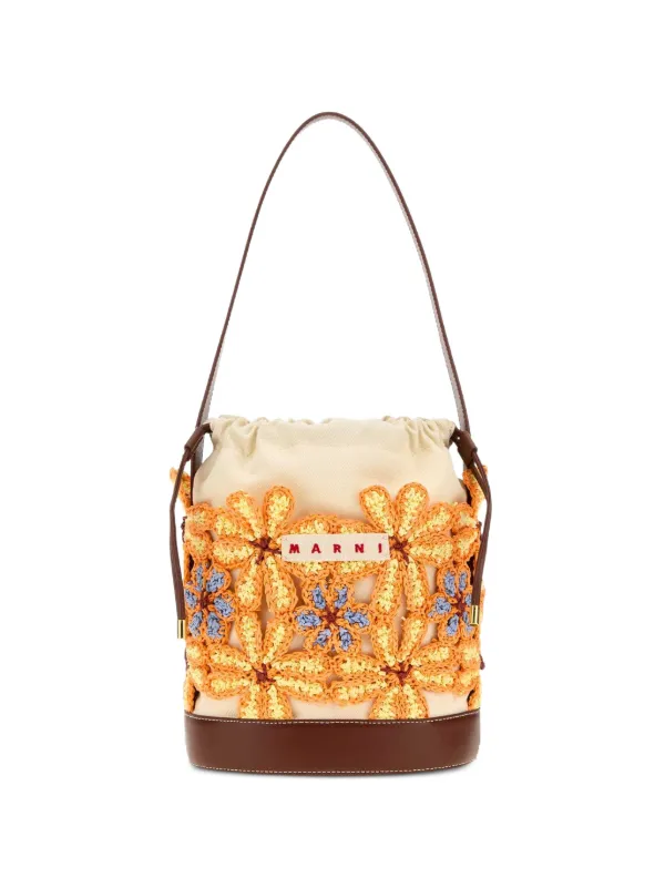 Marni Crochet-flower Bucket Bag in Orange