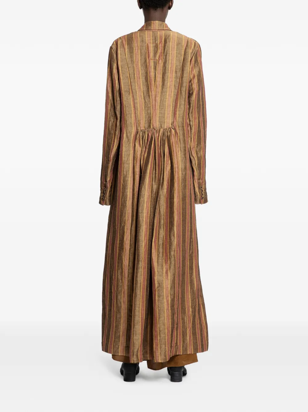 Uma Wang Striped Double-breasted Coat In Brown