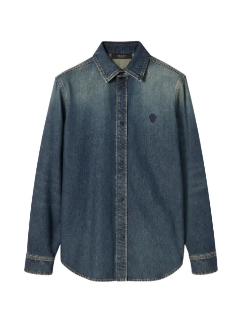Gucci Crest-embroidered washed-effect shirt