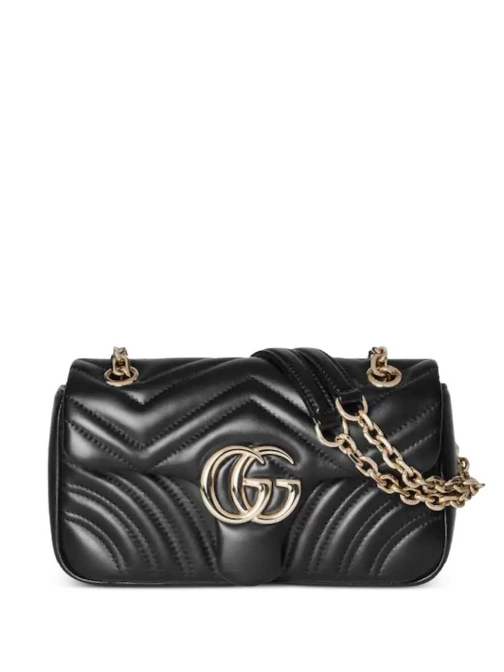 Gucci Small Gg Marmont Chevron Leather Shoulder Bag In Black