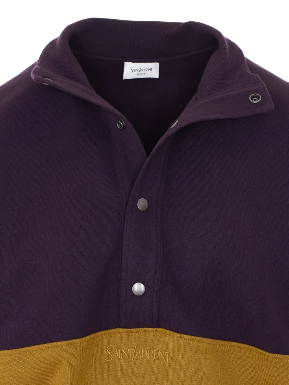 Saint Laurent Trui met geborduurd logo en colourblocking Paars