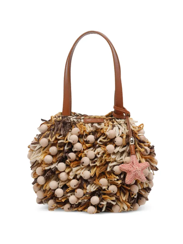 Aquazzura Wood Pom-pom Clutch Bag in Neutrals