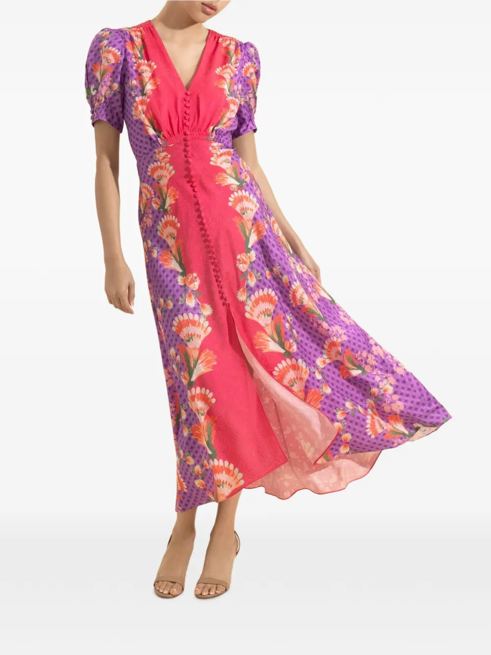 Saloni Lea floral-print maxi dress - Pink