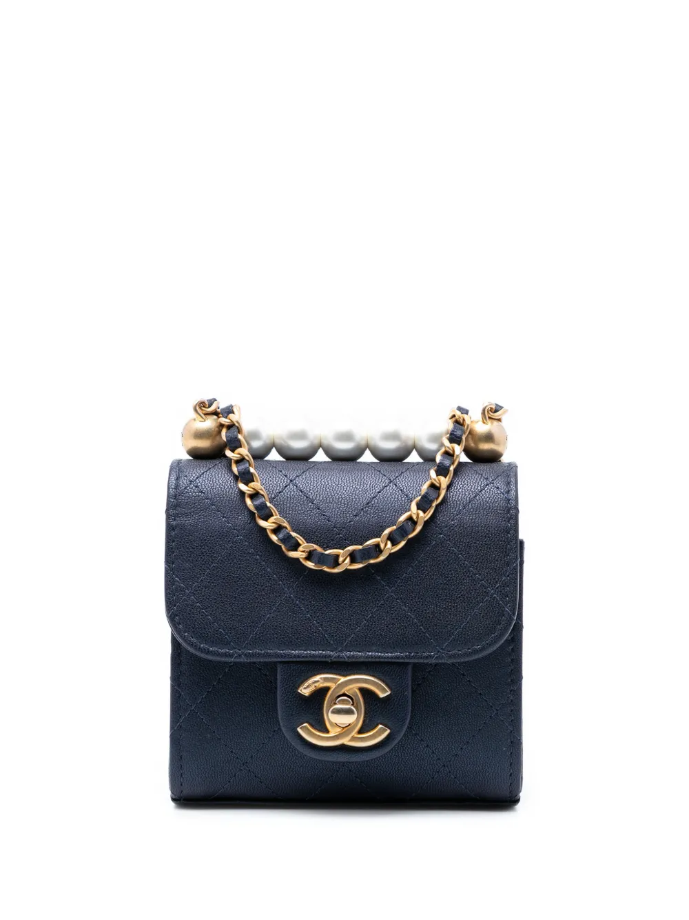 CHANEL Pre-Owned 2019 Mini Quilted Goatskin Vertical Chic Pearls Flap Clutch With Chain crossbody bag - Blu