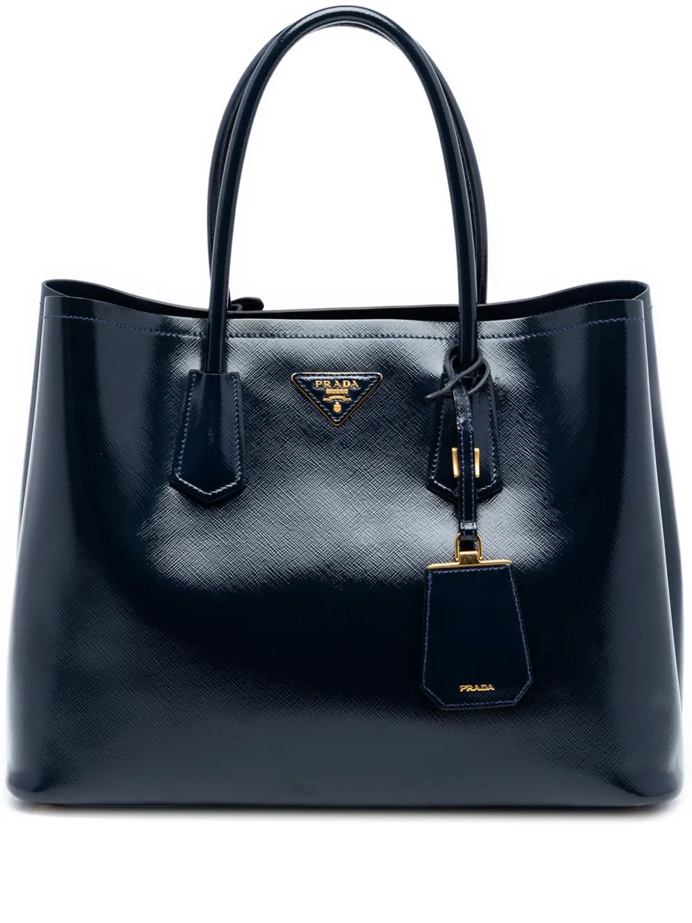 Prada Pre-Owned 2020-2025 Medium Saffiano Vernice Double satchel - Blu