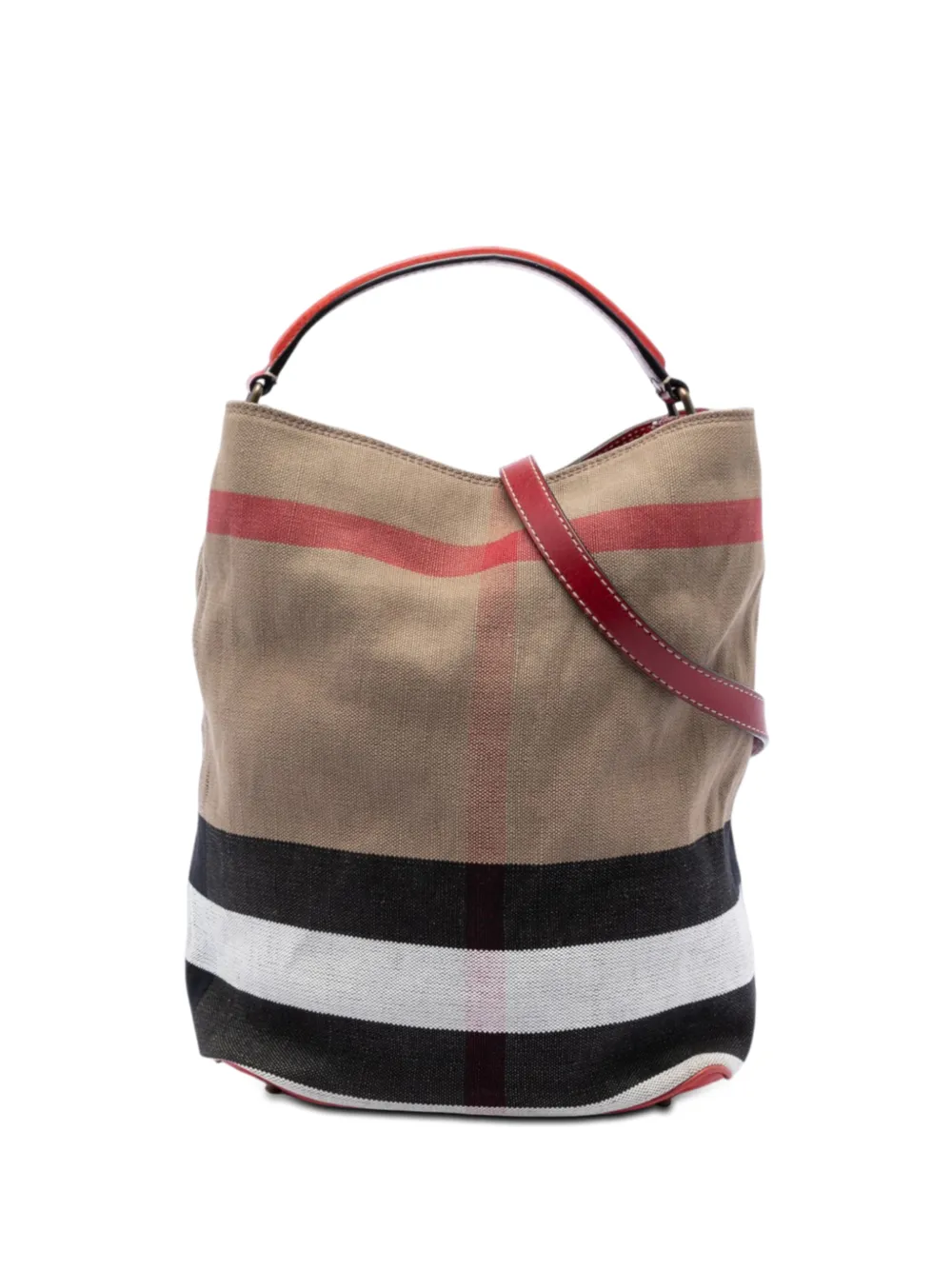 Burberry Pre-Owned 2000-2017 Medium Mega Check Canvas Ashby Bucket Bag satchel - Marrone