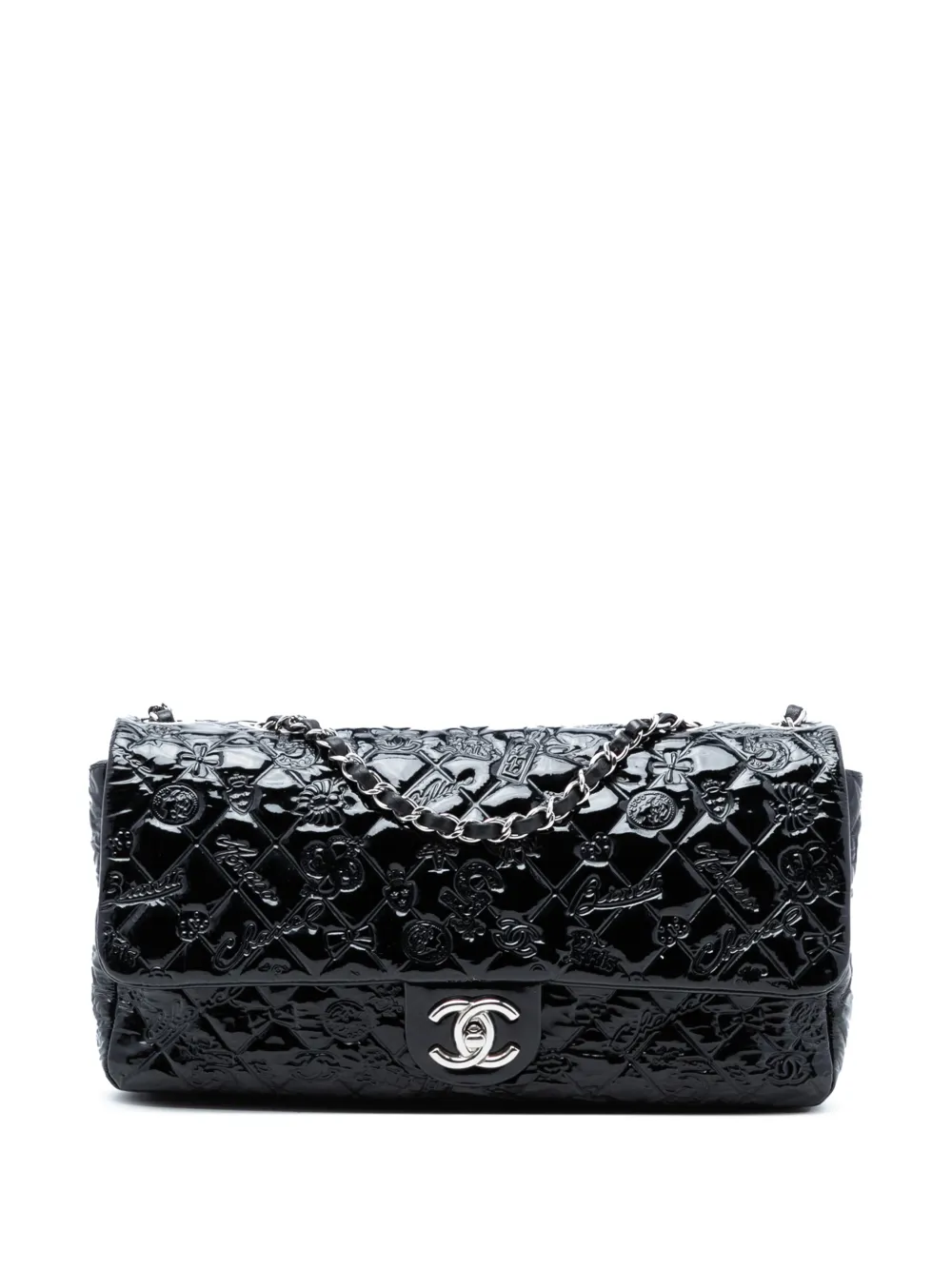 CHANEL Pre-Owned 2010-2011 Jumbo Patent Embossed Lucky Symbols Flap shoulder bag - Nero