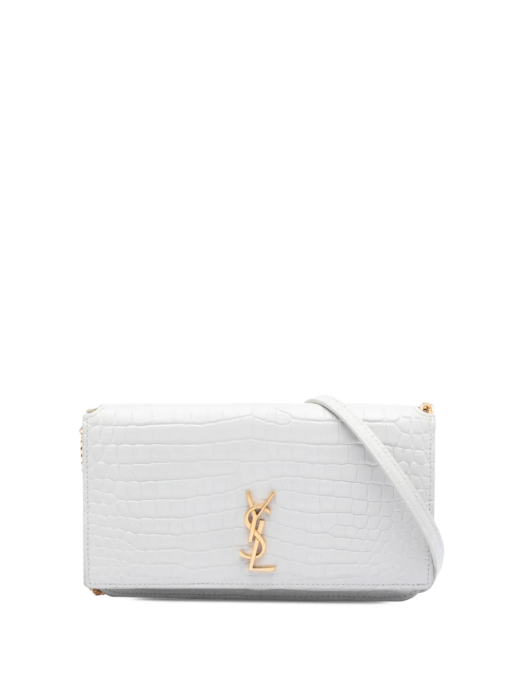 Saint Laurent Pre-Owned 2021 Croc Embossed Leather Monogram Cassandre crossbody bag - Bianco