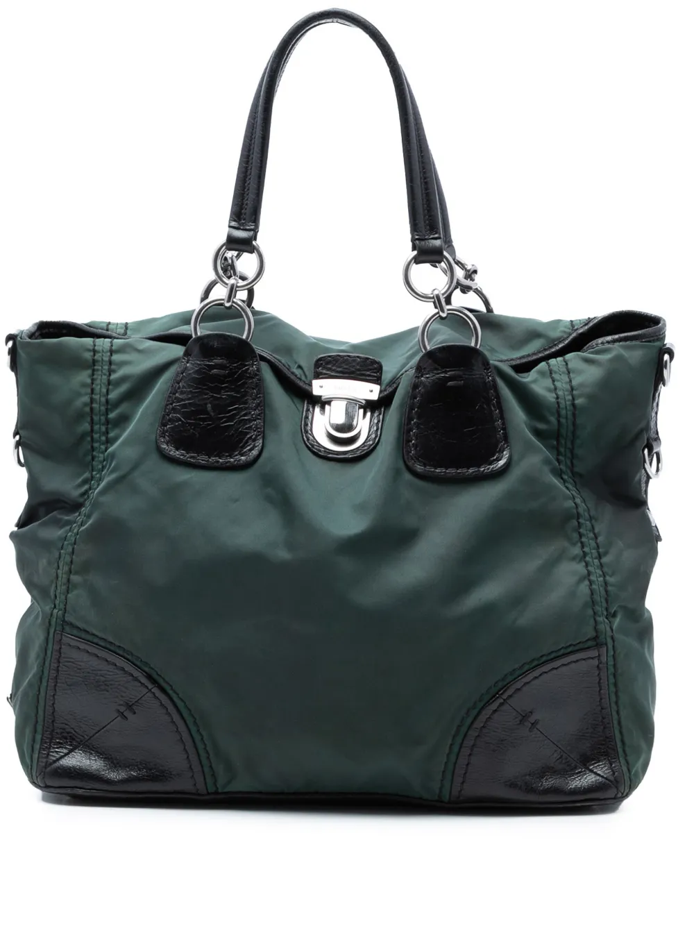 Prada Pre-Owned 2013-2026 Tessuto Push Lock Convertible Tote satchel - Verde