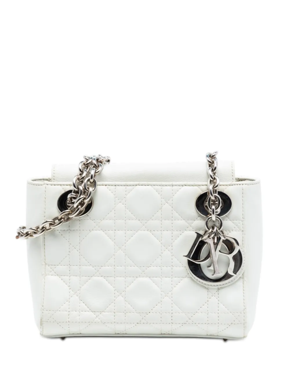 Christian Dior Pre-Owned 2016 Lambskin Cannage Lady Dior Double Chain Bag shoulder bag - Bianco
