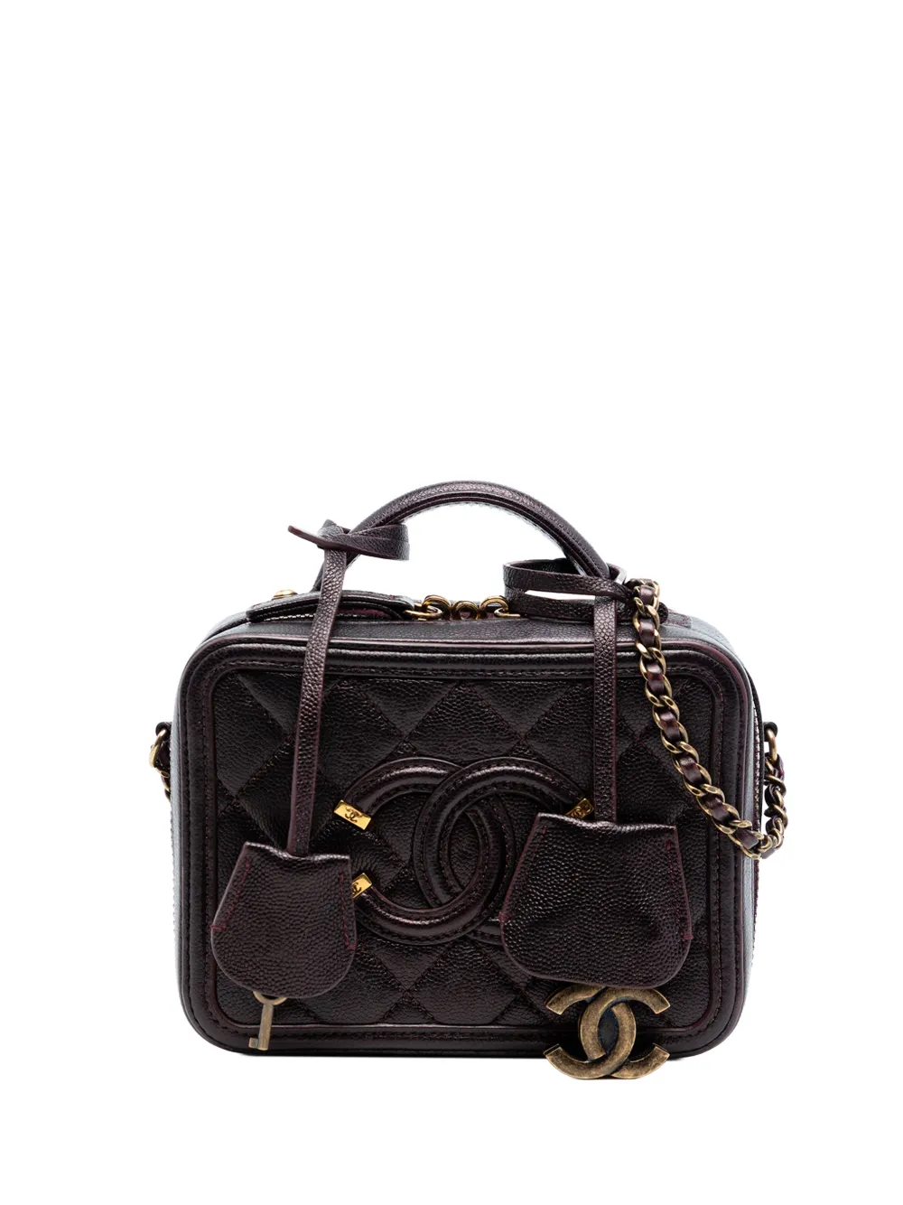 CHANEL Pre-Owned 2018-2019 Small Quilted Caviar Filigree Vanity Case satchel - Rosso