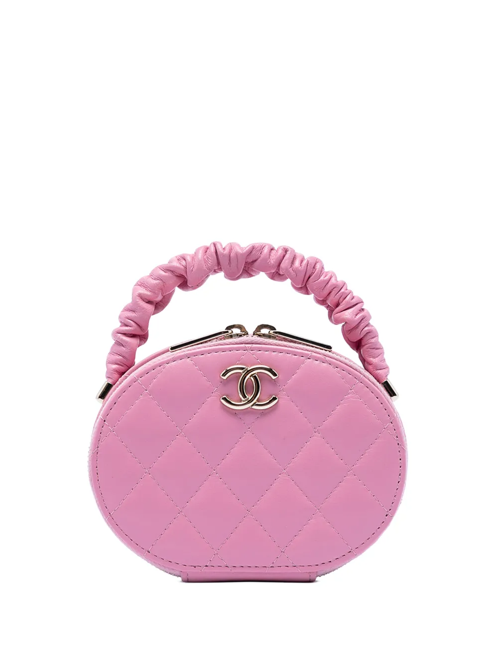 CHANEL Pre-Owned 2022 CC Lambskin Ruched Oval Top Handle Bag vanity bag - Pink