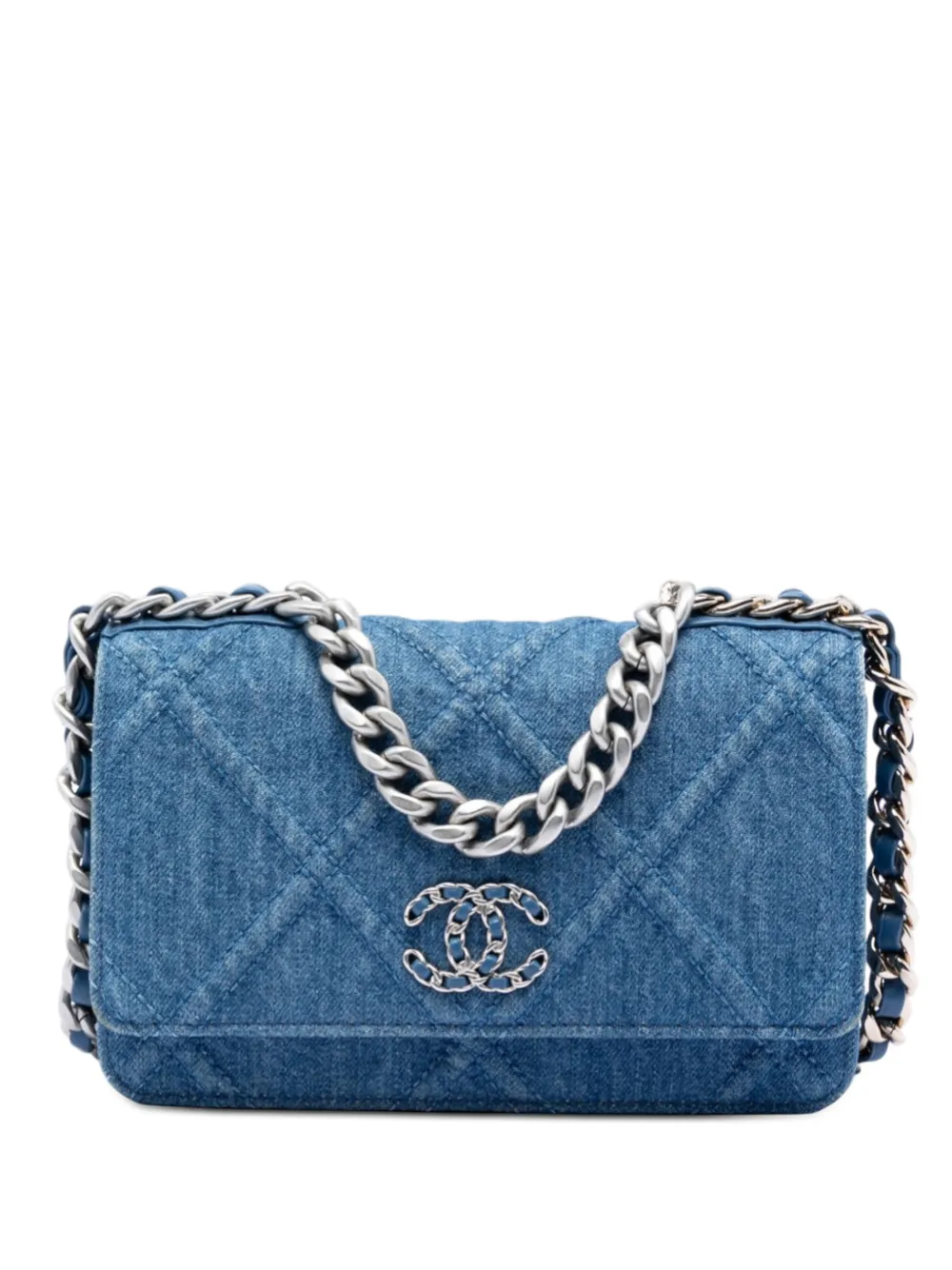 CHANEL Pre-Owned 2021-2025 Denim 19 Flap Wallet On Chain satchel - Blu