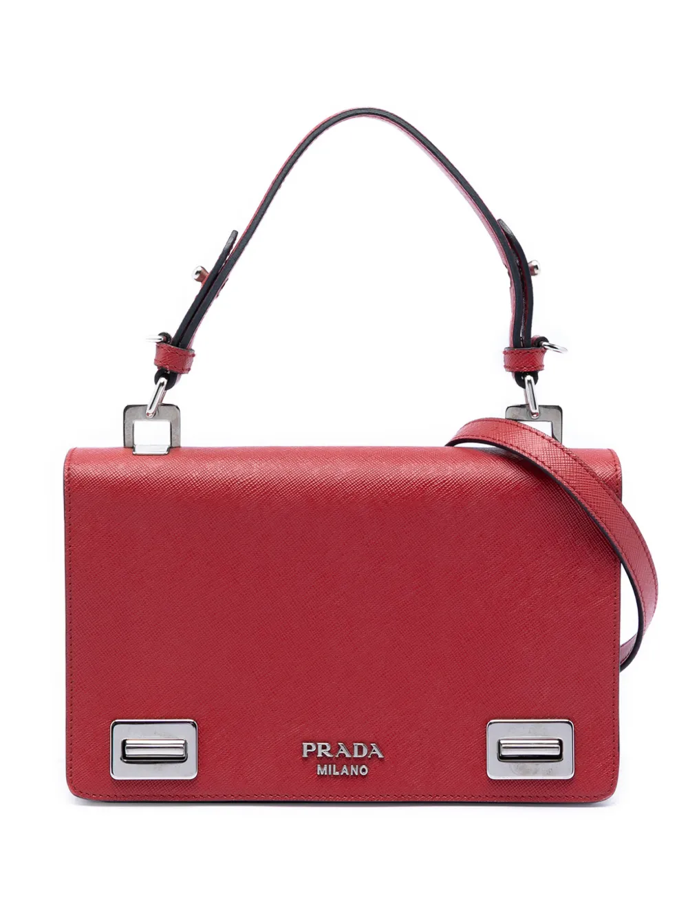 Prada Pre-Owned 2013-2026 Saffiano Double Turn Lock Top Handle Bag satchel - Rosso
