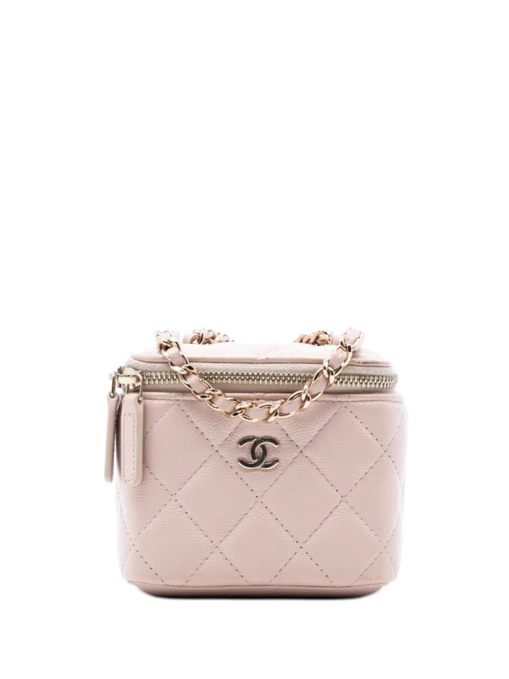 CHANEL Pre-Owned 2020 Mini CC Quilted Caviar Vanity Case with Chain crossbody bag - Rosa