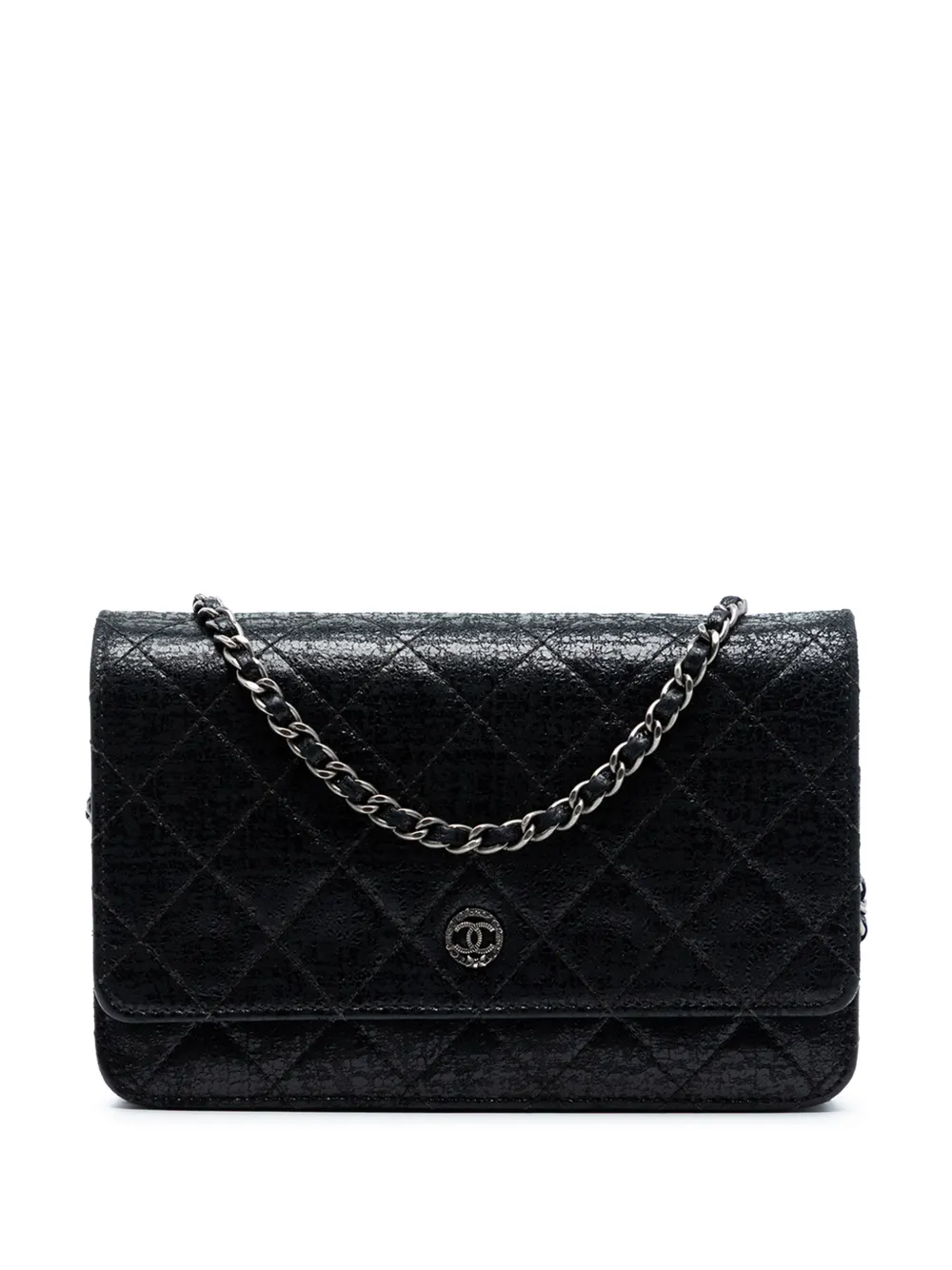CHANEL Pre-Owned 2013-2014 CC Quilted Crinkled Patent Wallet On Chain crossbody bag - Nero