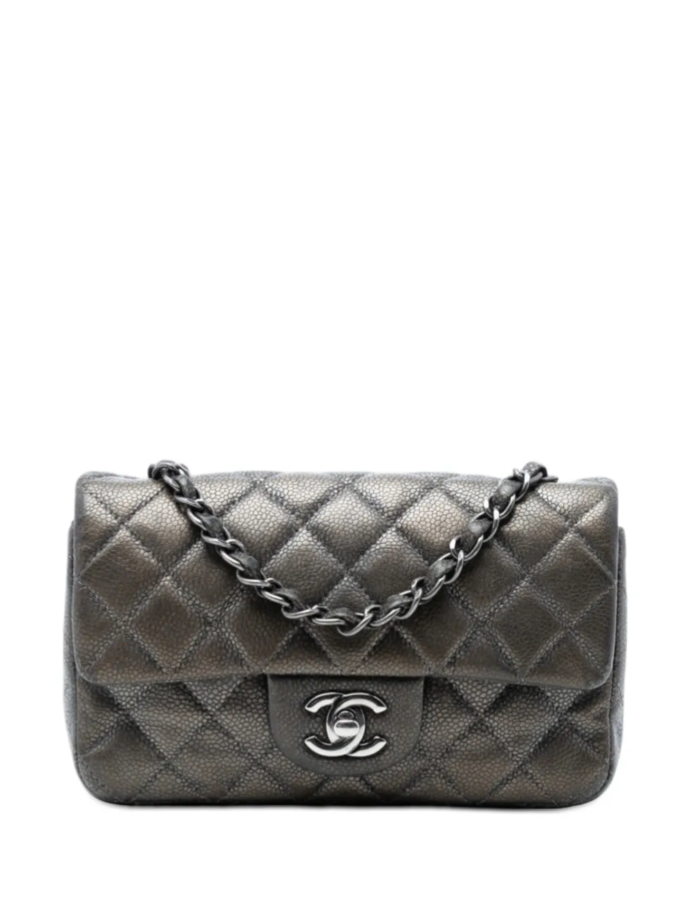 CHANEL Pre-Owned 2015-2016 Mini Rectangular Classic Metallic Caviar Single Flap crossbody bag - Grey