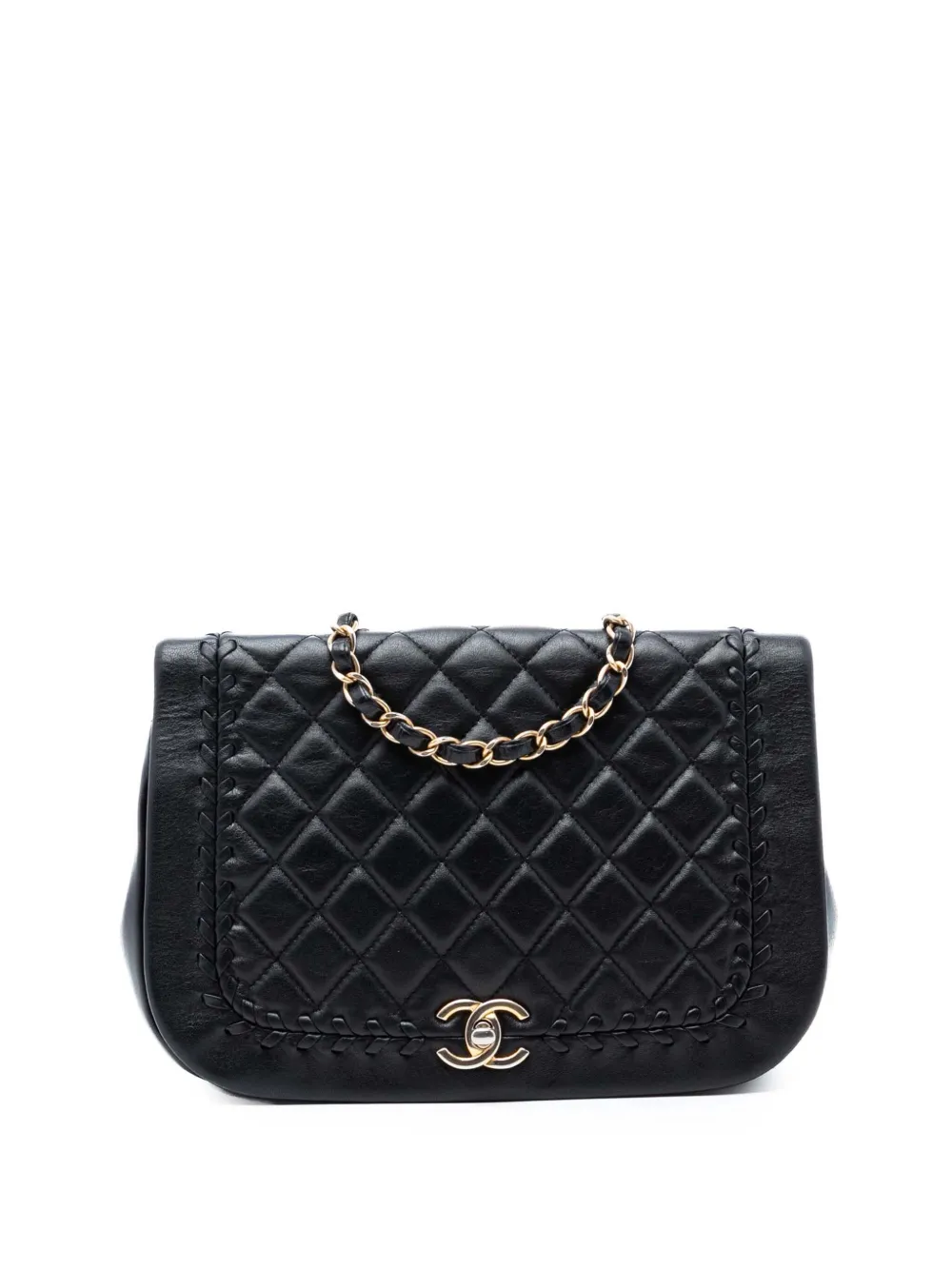 CHANEL Pre-Owned 2018 Quilted Lambskin Braided Saddle Flap crossbody bag - Nero