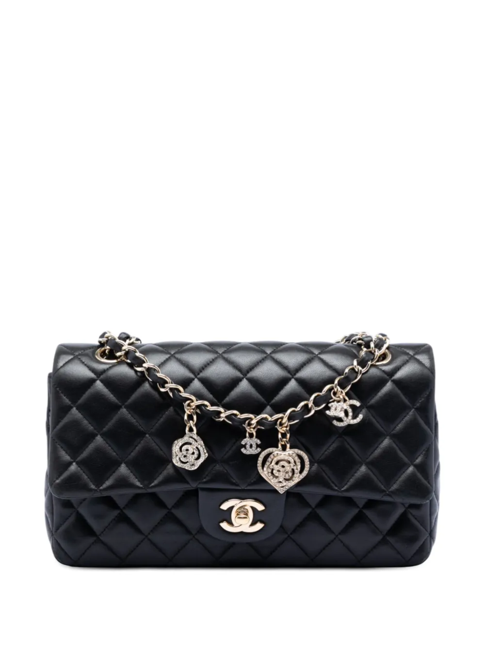 CHANEL Pre-Owned 2014 Medium Classic Lambskin Valentines Heart Charms Single Flap shoulder bag - Nero