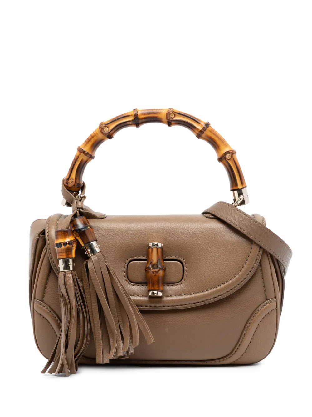 Gucci Pre-Owned 2016-2025 Medium Calfskin New Bamboo Top Handle Bag satchel - Marrone