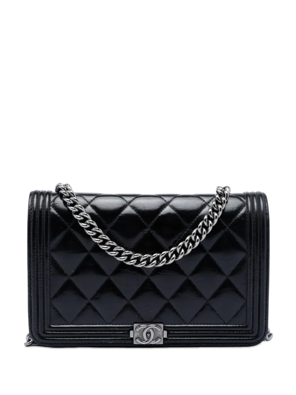 CHANEL Pre-Owned 2020 Quilted Shiny Aged Calfskin Boy Wallet On Chain crossbody bag - Nero