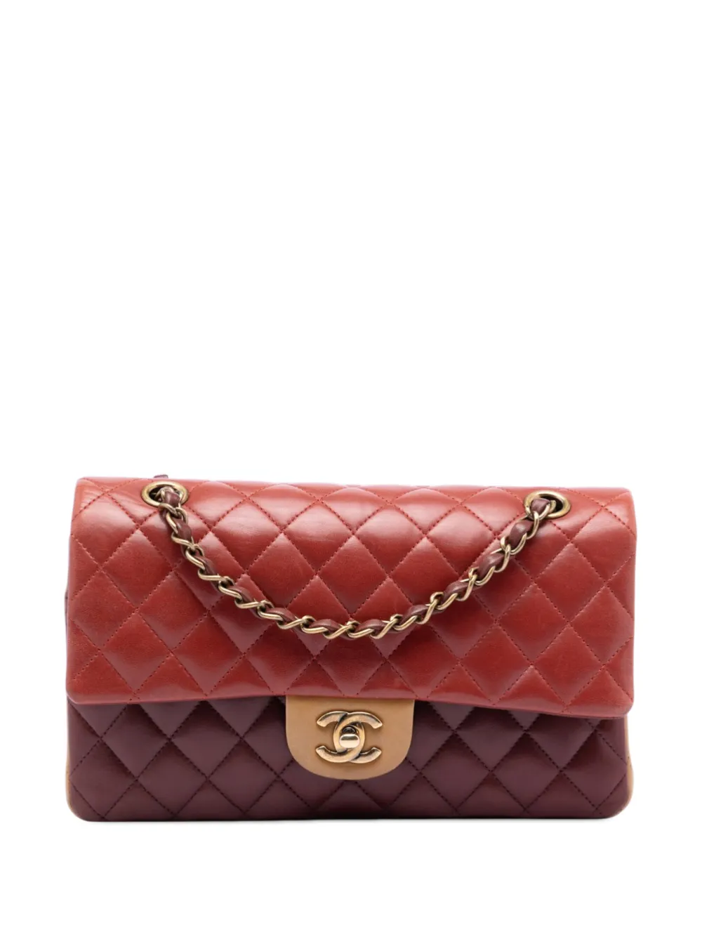 CHANEL Pre-Owned 2013-2014 Medium Classic Tricolor Lambskin Double Flap shoulder bag - Rosso