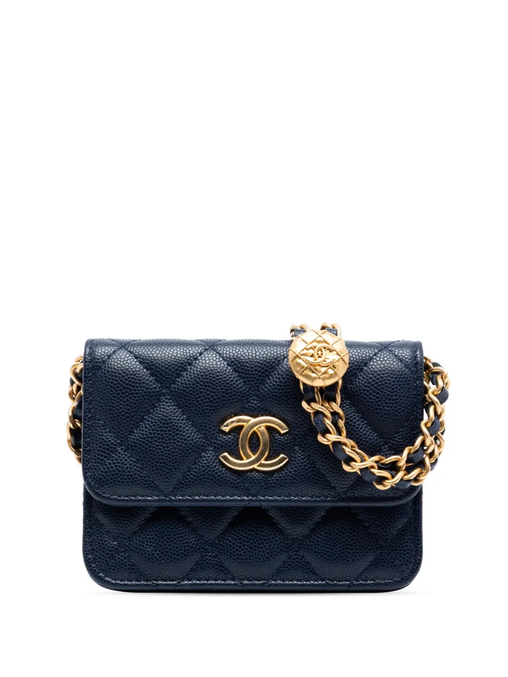 CHANEL Pre-Owned 2021-2025 Quilted Caviar Twist Your Buttons Coin Purse With Chain crossbody bag - Blue