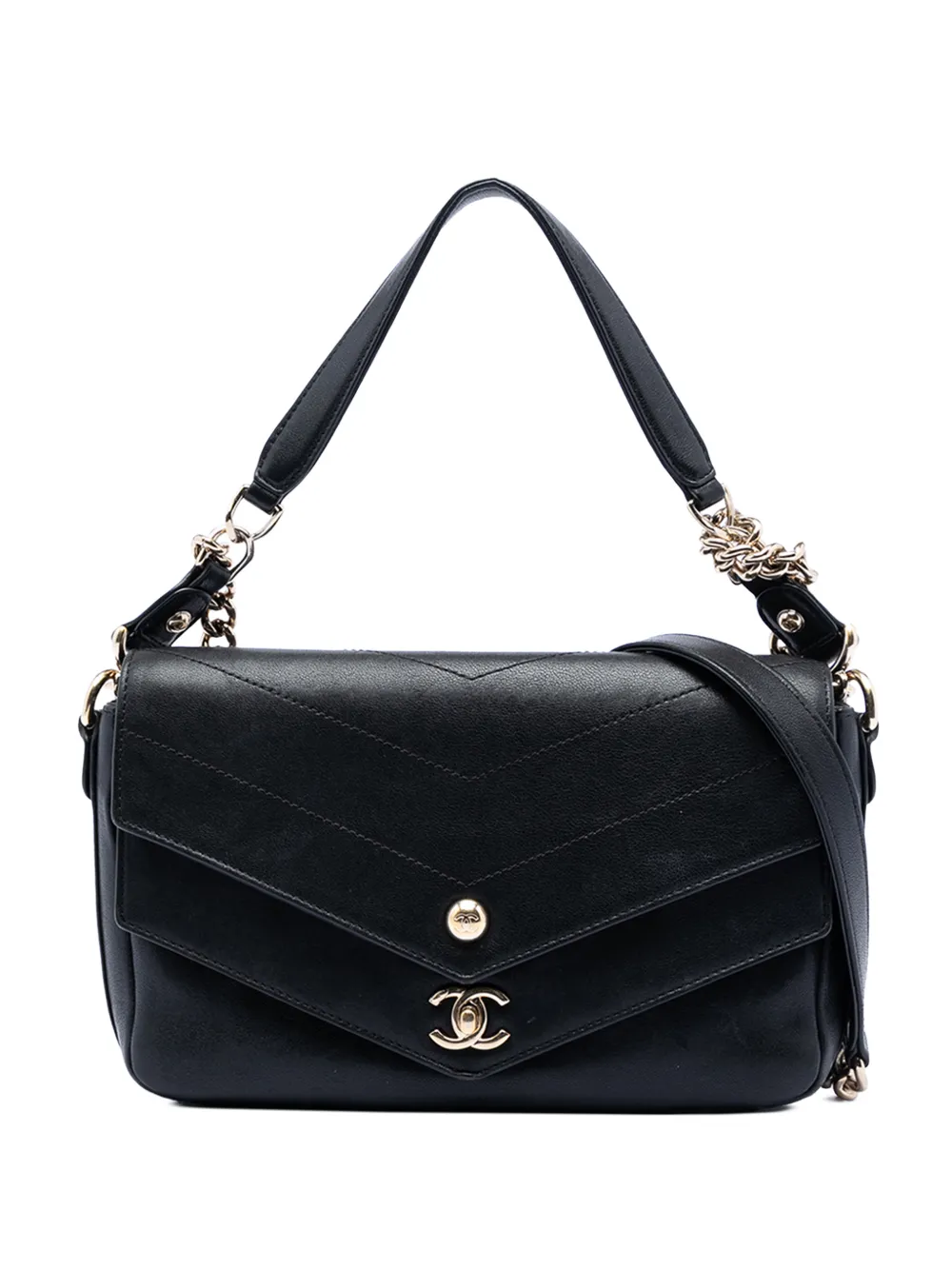 CHANEL Pre-Owned 2018-2019 Mini Quilted Sheepskin Double Chevron Flap satchel - Nero