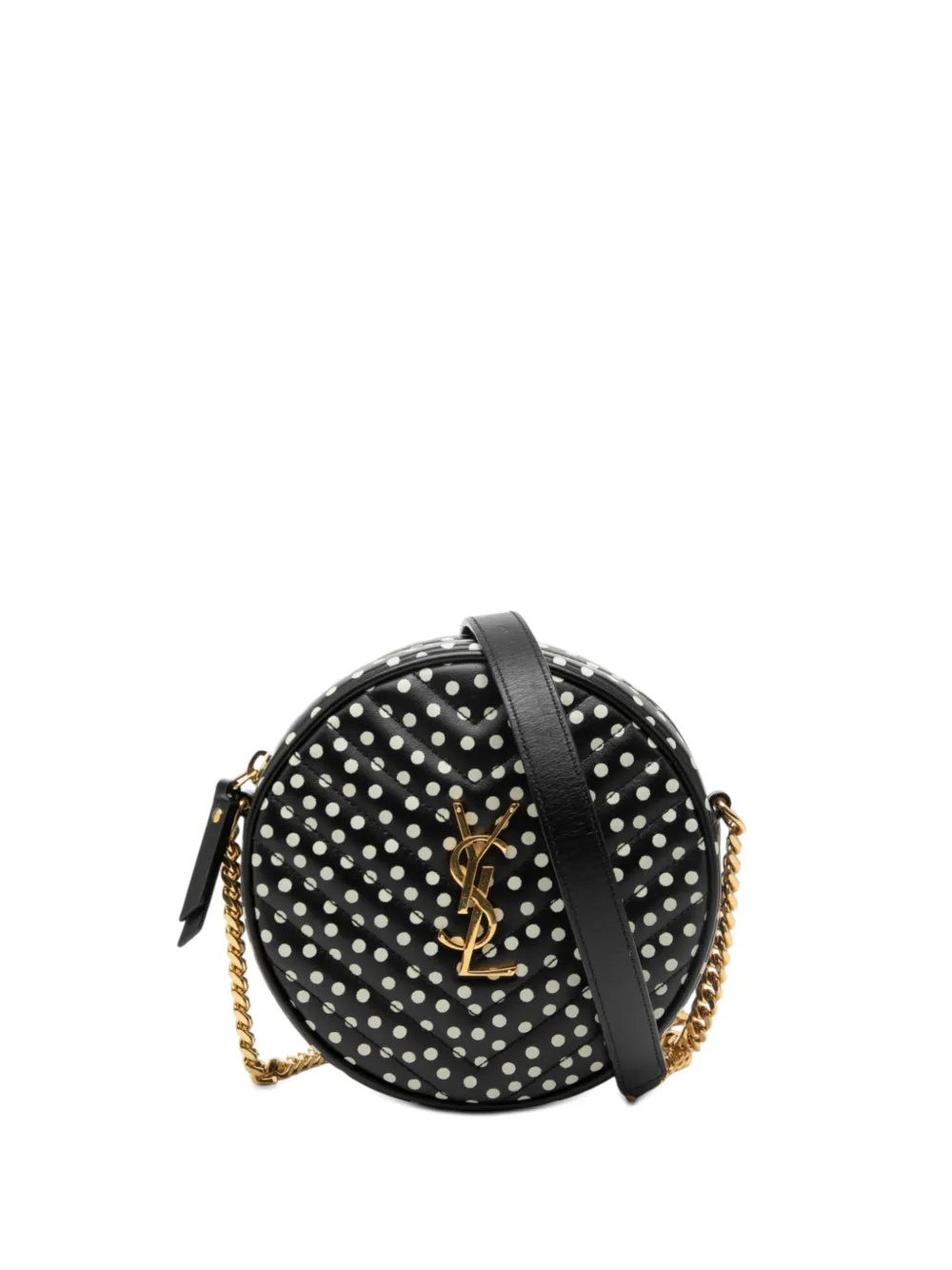 Saint Laurent Pre-Owned 2020 Chevron Calfskin Polka Dot Round Vinyle Camera Bag crossbody bag - Nero