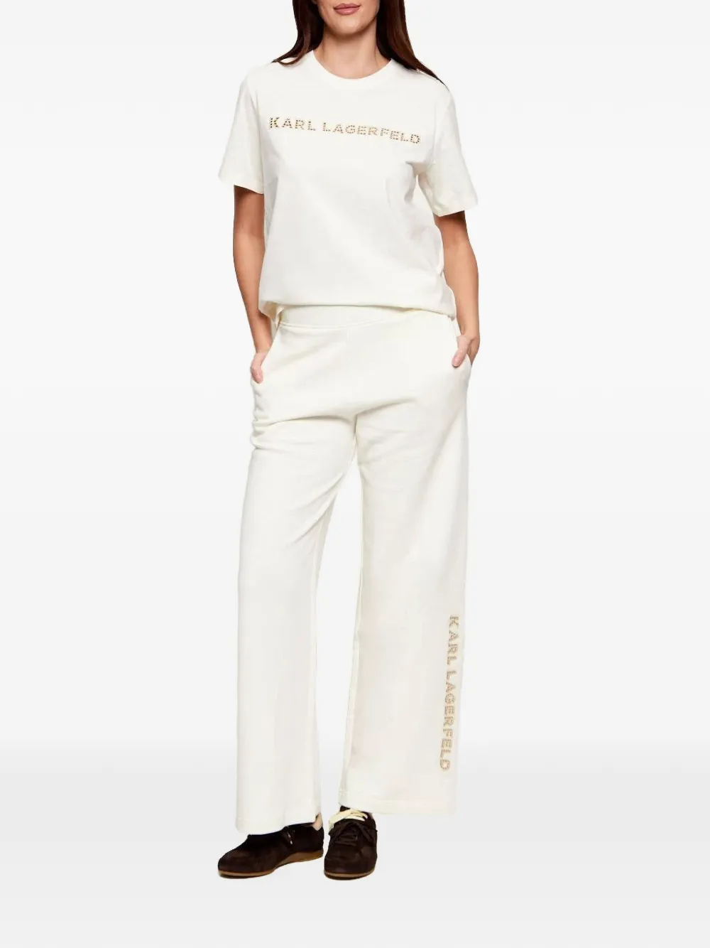 Karl Lagerfeld T-shirt met geborduurd detail Beige