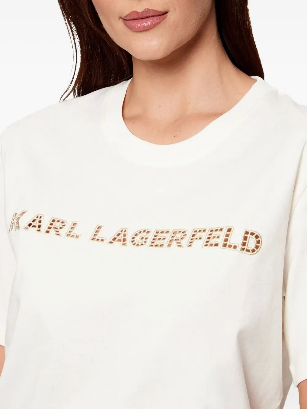 Karl Lagerfeld T-shirt met geborduurd detail Beige