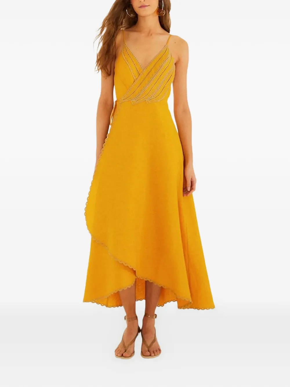 FARM Rio Yellow Bananas scalloped-trim wrap dress - Giallo