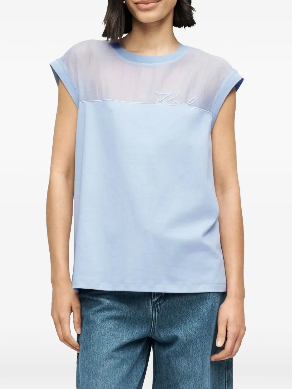 Karl Lagerfeld signature sheer-panel T-shirt - Blu