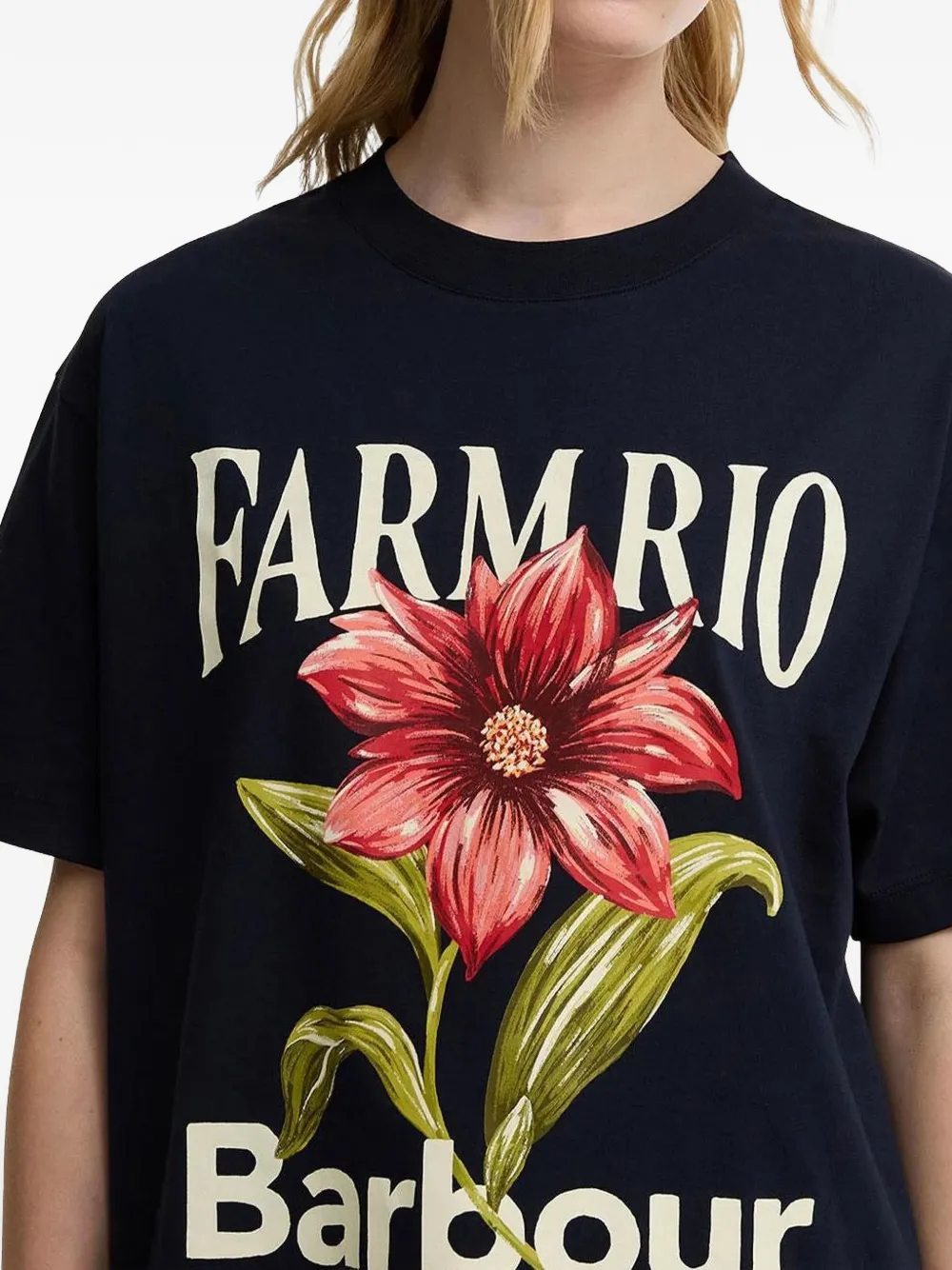 Barbour x Farm Rio T-shirt met bloemenprint Blauw