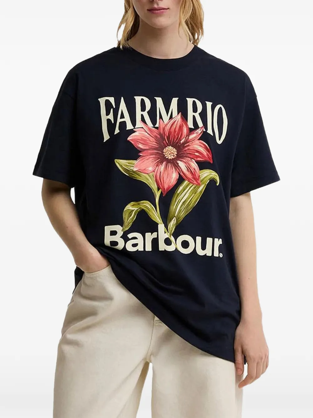 Barbour x Farm Rio T-shirt met bloemenprint Blauw