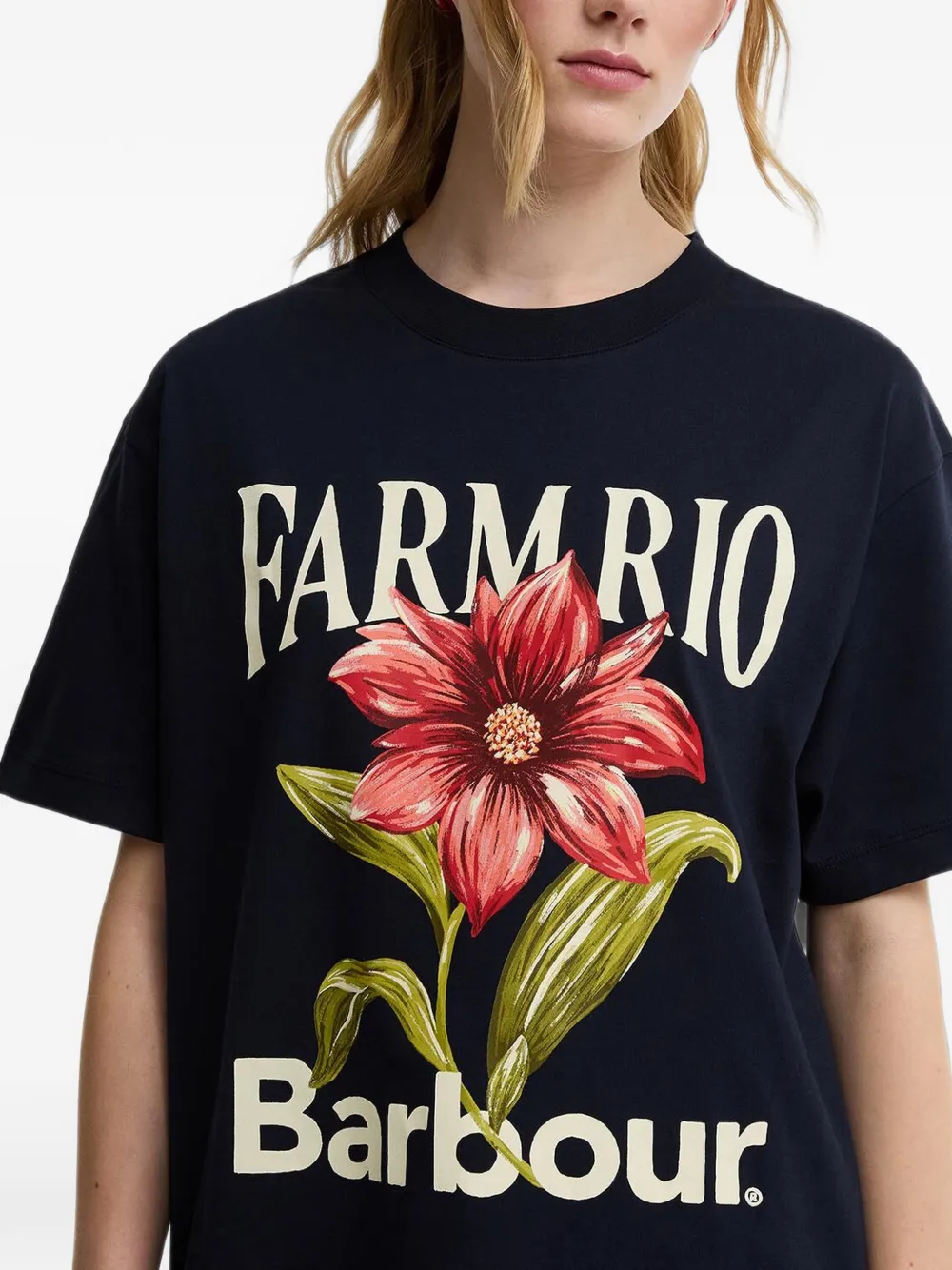 Barbour x Farm Rio T-shirt met bloemenprint Blauw