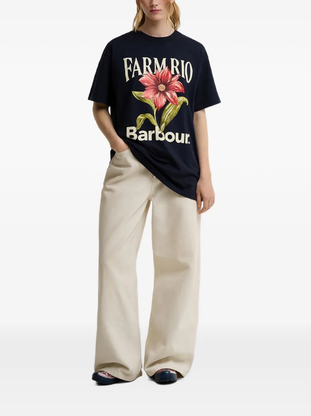 Barbour x Farm Rio T-shirt met bloemenprint Blauw