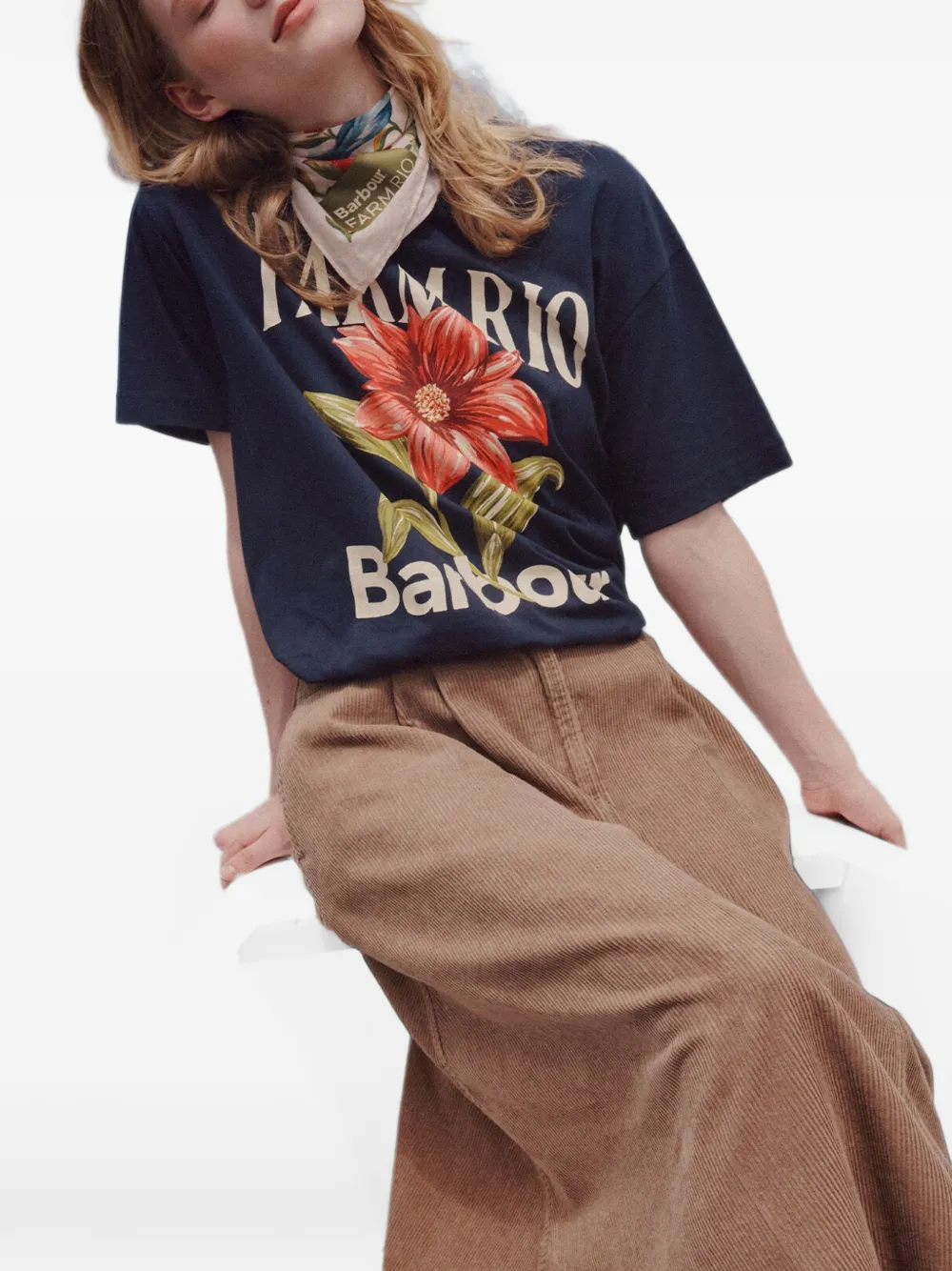 Barbour x Farm Rio T-shirt met bloemenprint Blauw